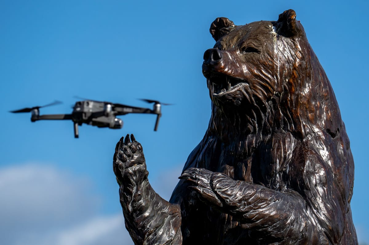A bronze statue of a bear at the Bear Trap.